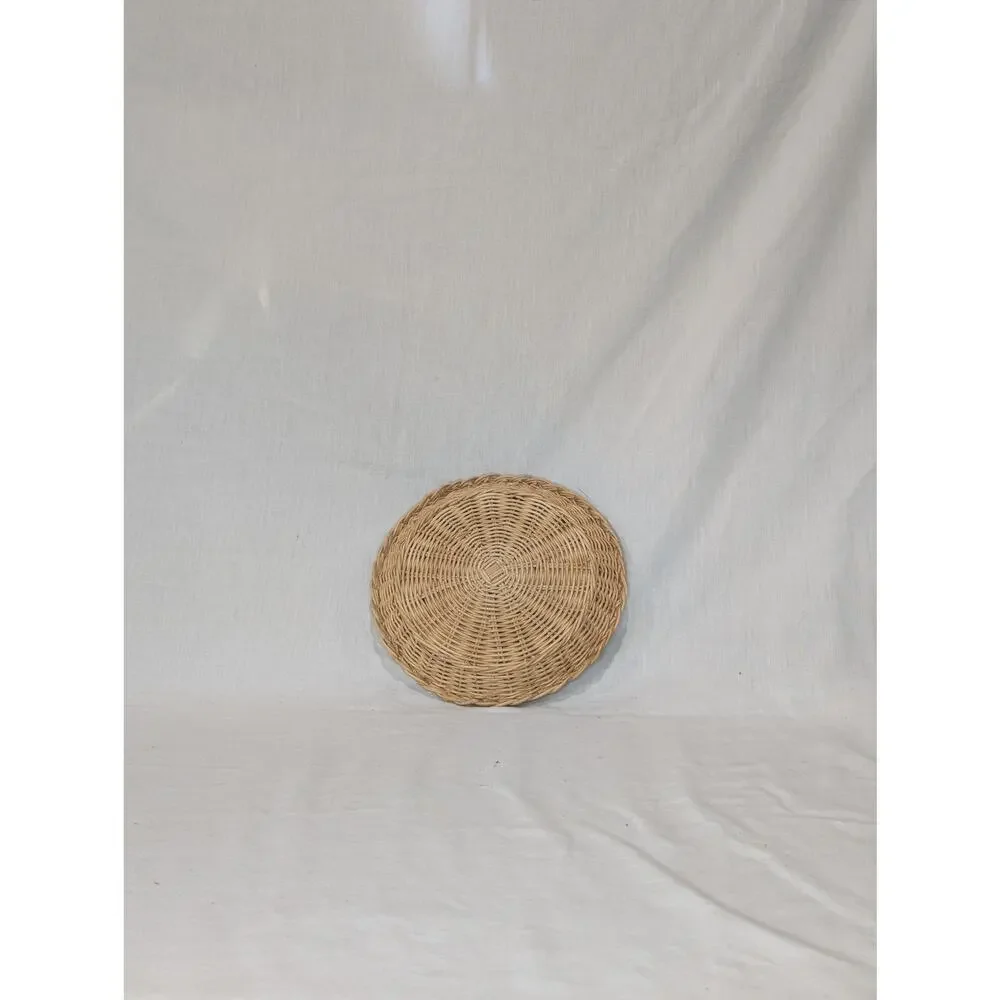 Vintage Round Woven Wicker Tray Shallow Basket Wall Decor Platter Accent